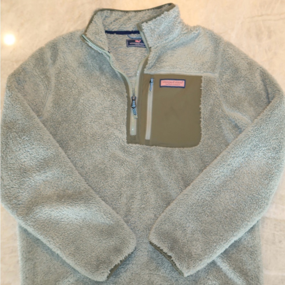 Vineyard Vines Mint Green Sherpa Quarter-Zip Pullover